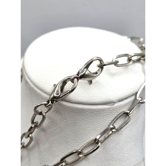 Vintage Silver & Gold-Toned Rectangular Blue Stone Pendant Necklace With Double - Picture 5 of 5